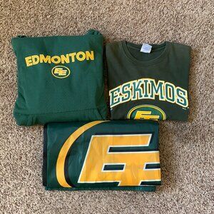 Edmonton Eskimos Lot Adult  XL Hoodie, Youth Large T-Shirt & 34.5 x 58.5 Banner